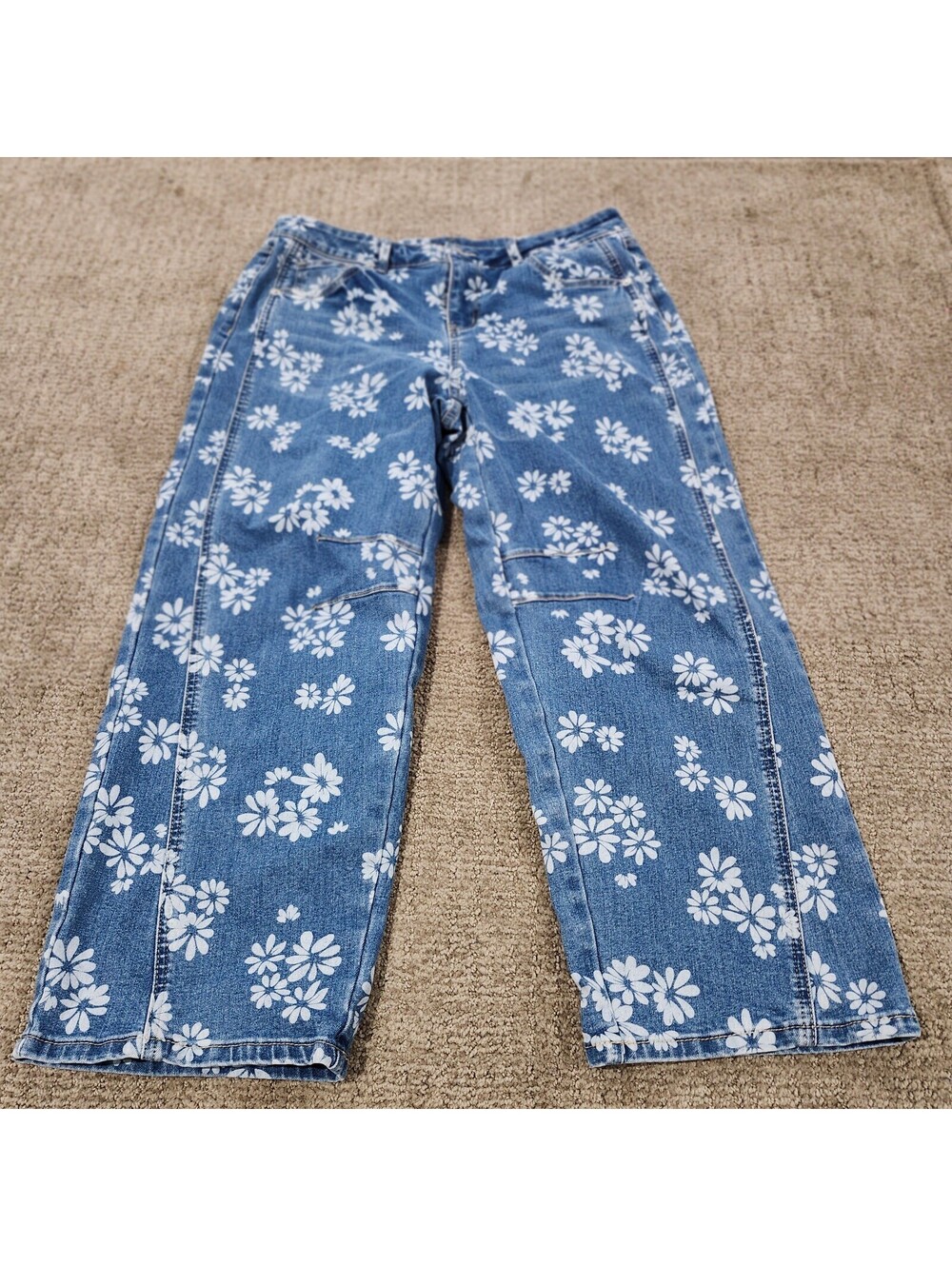 Flamingals Women's Blue Floral Print Denim Jeans XL